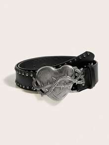 1pc Retro Y2K Rock Band Letter KISS Rivet Fashionable Belt, Suitable For Jeans Outfit In All Seasons - Black - View 8