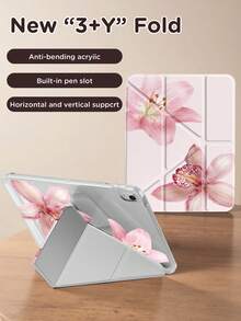 Kingsung Pink Floral Pattern Acrylic Crystal Shockproof Tablet Protective Case, Compatible With Samsung Tablets/ Mini 6/7/9.7/10.2/10.5/10.9/12.9/Pro 11 (10th Gen), Protective Case Supports Multi-Angle Adjustment, 6 Installation Modes, Built-In Pen Slot, Transparent Back Cover, Anti-Drop Protection, Auto Wake/Sleep Function, Spring Birthday Gift - Multicolor - View 4