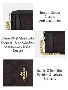 Coach Mini Zip Card Case 8 RFID Credit Card Holder, Small PVC Leather Zipper Card Case Wallet - 深棕色 - 查看 4