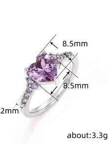 1pc Stainless Steel 18K Gold Plated Natural Amethyst Cubic Zirconia Ring, Fashion Wedding Heart Shaped Jewelry Women, Valentine's Day, Best Friends Valentines,Mom,Mother,Mother's Day, Best Valentine's Day - Màu tím - Xem 8