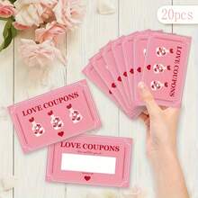 20pcs Love Coupon, Couple Interactive DIY Scratch Card, Pink Heart Romantic Design For Handwriting Customization, Valentine's Day Gift / Couple Anniversary Date Surprise Interactive Prop, Party Game Prop - Pink - View 7