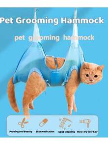 1个可调节蓝色宠物吊床，适合洗澡、梳理毛发和修剪指甲 - 舒适无压力，适用于猫狗 - 淺藍色 - 查看 1