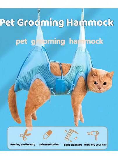 1 st justerbar blå hängmatta för husdjur, lämplig för bad, pälsvård och kloklippning - bekväm och stressfri, för katter och hundar