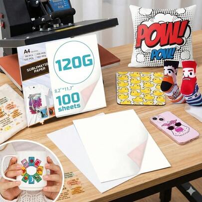 100 Sheets 120g A4 Fast-Dry Sublimation Paper, Professional High-Transfer Rate Heat Press Paper For Mugs, T-Shirts & Phone Cases, Vibrant Colour Reproduction For Personalised Valentine's Day Gifts
