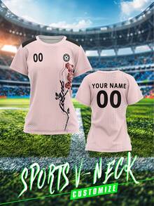 Customized Jersey, Women's Sports Team Club Training Round Neck Football Shirt, Customizable Name, Number, Logo On Front And Back, Suitable For Campus Events, Team Uniforms, Casual, Party, Comfortable Fit, Suitable For Leisure Sports, Training, Spring/Summer/Autumn, Fashionable, Minimalist, Personalized