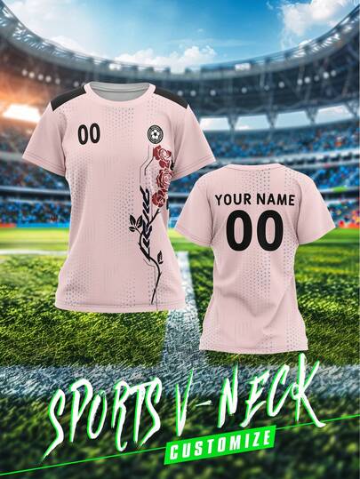Customized Jersey, Women's Sports Team Club Training Round Neck Football Shirt, Customizable Name, Number, Logo On Front And Back, Suitable For Campus Events, Team Uniforms, Casual, Party, Comfortable Fit, Suitable For Leisure Sports, Training, Spring/Summer/Autumn, Fashionable, Minimalist, Personalized
