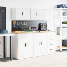 vidaXL Armário de parede de garagem branco bois d'ingénierie - Branco - Ver 4