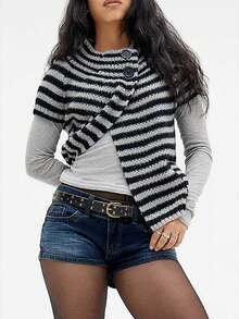 Womens Spring Summer Short Sleeve Cardigan Sweaters  Crew Neck Button Down Ribbed Knit Outwear Y2k Clothes - Gris Claro - Ver 2