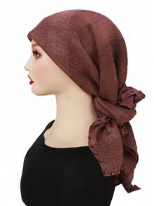 1pc Plain Pleated Beaded Small Square Hijab Scarf - Multicolor - View 9