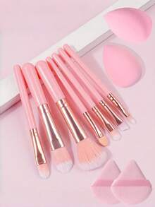 11pcs Beginner Makeup Brush Set, 7pcs Soft Makeup Brushes, Wet & Dry Makeup Sponge, Multi-Functional Powder Puff, Suitable For Face, Full Set Colorful Makeup Brushes Including Contour Brush, Blush Brush, Eye Blending Brush, Eye Shadow Brush, Refreshing Hands, Universal Daily Makeup Tools, Suitable As Gift For Women - 粉色 - 查看 1
