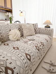 1 szt. Gruba poszewka na poduszkę na sofę w stylu boho, ochraniacz na sofę, gruby koc na sofę, dekoracja sofy, antypoślizgowa poduszka na siedzisko, antypoślizgowa, miękka, silikonowa podkładka zapewniająca bezpieczne dopasowanie, odpowiednia na każdą porę roku - Brązowy mocha - Zobacz 1