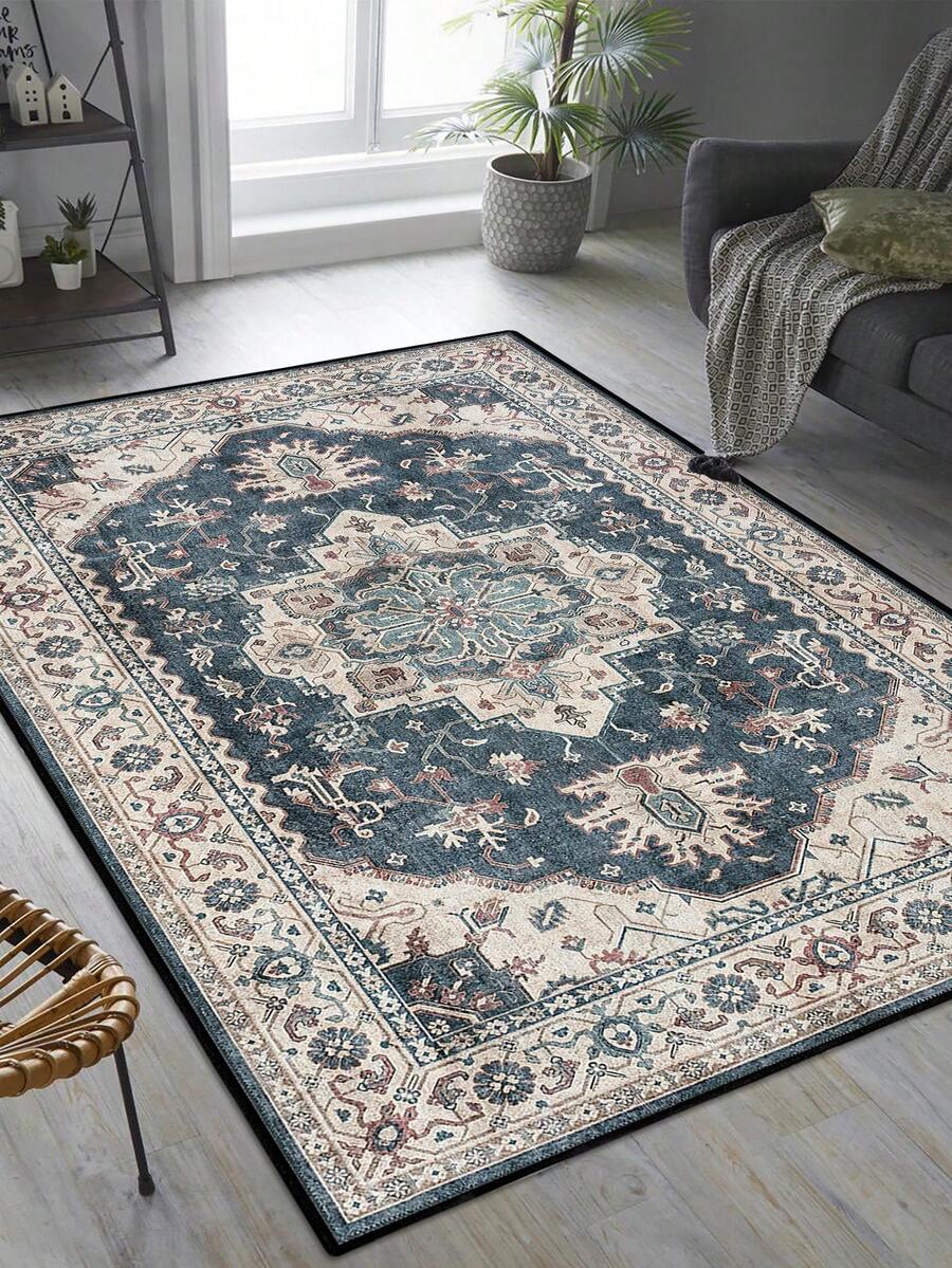 1 pieza Alfombra estilo persa vintage desgastada, alfombra bohemia marroquí roja cómoda de poliéster, alfombra rectangular rosa fácil de cuidar y lavable, adecuada para sala de estar, pasillo, mesita de noche, sala de estar, dormitorio, decoración del hogar - Multicolor - Ver 1