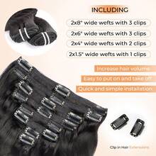 BINF Body Wave Seamless Clip In Hair Extensions, 8PCS Premium Brazilian Remy Real Human Hair, Invisible Natural Blend Full Head Hairpieces For Holiday Celebration Date Daily Styling, 8-24 Inch - Natural Black - 查看 3