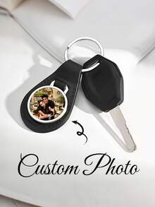 Personalised Photo Keyring In Leather Case, Father's Day Keepsake, Gift For New Dad, Personalized Photo Keychain, 1pc Personalized Photo Faux Leather Key Chain, Dog Tag Pet Tag Custom Photo Key Ring