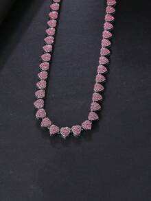 CVNANA 1 件欧美时尚迈阿密 11 毫米粉色心形水钻项链女士节日珠宝情人节礼物情人节、妈妈、母亲、母亲节、礼物