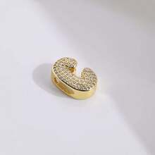 1颗18K镀金A-Z锆石字母吊坠珠，女士DIY定制名字手链时尚首饰礼品 - 金色 - 查看 31