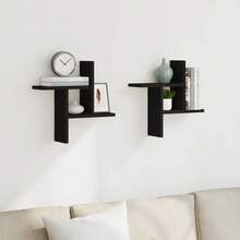 Larryhot Estantes de pared 2 uds madera ingeniería negro 38x12x38 cm, Fácil de montar, elegante y hermoso, y conveniente para almacenar artículos, es una opción ideal para el almacenamiento y la decoración del hogar. - Negro - Ver 3
