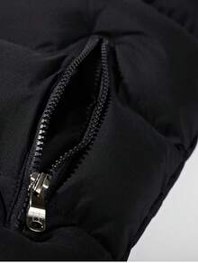 Men's Thermal Vest – Solid Color, High Collar, Front Zipper, And Light Water Repellent - màu đen - Xem 5