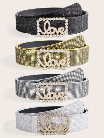 1pc Women's Waist Belt With Small Rhinestone Buckle, Sequin Leather Belt, Fashionable Retro Sequin Waist Belt For Dresses, Jeans, Versatile Stylish Design, Suitable For Daily, Party, Outing