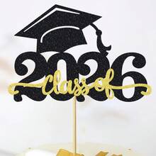 1Pc Class Of 2026 Graduation Cake Topper, Glitter Black & Gold Graduation Party Decorations, Senior 2026 Cake Insert Sign For High School College Graduation Ceremony Supplies - Multicolor - View 10