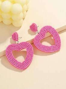 Đôi bông tai hình trái tim rỗng lớn, làm thủ công từ hạt gạo và ngọc trai - Bông tai thời trang tinh tế, lãng mạn dành cho nữ, thích hợp cho ngày Valentine, hẹn hò, tiệc tùng hoặc diện hàng ngày. - Nhiều màu - Xem 4