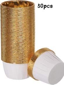 50个金色箔纸杯蛋糕衬垫，3.5盎司一次性纸杯蛋糕烘焙杯，彩色箔纸松饼衬垫，金属烘焙包装纸，适用于婚礼、圣诞节、节日派对、生日、情人节等场合。 - 彩色 - 查看 12
