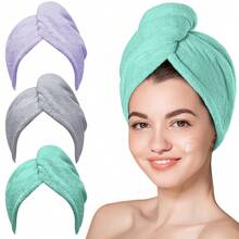 Microfiber Towel, Turbans For Wet Hair, Drying Wrap Towels For Curly Hair  Towel Wrap For -Purple,Green,Grey-Pack Of 3,Purple,Green - Green - 查看 2