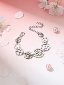 摇滚嘻哈手链 蒸汽朋克机械齿轮罗马风格复古链条饰品 送给女孩的青少年礼物 - 均碼 - 查看 1