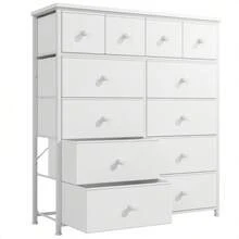 Tall Dresser, Dresser For Bedroom With 14 Drawers, Tall Bedroom Dresser For Bedroom, Large Fabric Dresser With Wood Top And Metal Frame, Mother's Day Decor, Room Decor, Home Decor, Festival Decor - 白色 - 查看 2