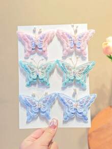 6个儿童可爱简约卡通蝴蝶结发夹，百搭优雅甜美可爱侧刘海魔术贴发饰，无卡纸包装 - 彩色 - 查看 4