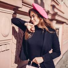 Beret, French Beanie, Outdoor, Winter, Fashion Lady Hat - Pink - View 7