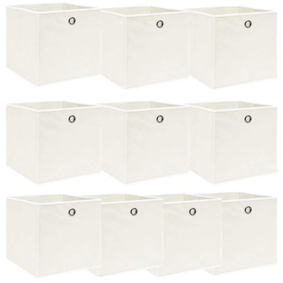 Scatole portaoggetti vidaXL, 10 pezzi, bianche, 32x32x32 cm, in tessuto - Bianco - Visualizzare 1