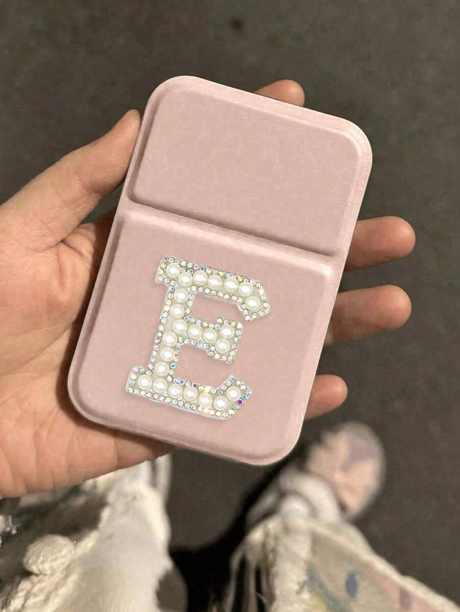 1pc Mini White Pearl Letters Foldable Portable Makeup Mirror,Letters Of A-Z Makeup Mirror With Bracket, Travel Mirror, Beauty Products, Desktop Makeup Mirror, Rectangular Desktop Compact Mirror Foldable Small Minimalist Makeup Mirror, Travel Portable Makeup Mirror For Women's Gift - Suitable For Weddings, Personal Celebrations, Parties, Travel, And Beauty Studios, Perfect Birthday Gift, Wedding Gift, Favor, Holiday Gift - Pink - View 1