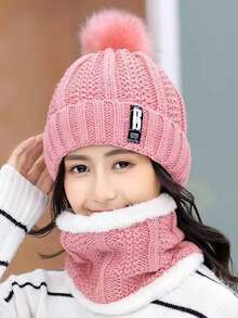 1-2pcs/Set Winter Scarf And Knit Hat Set, Thick Fleece Windproof Warm Casual Beanie And Scarf - Black - View 4