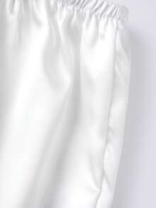 Conjunto de 2 piezas para mujer, sin mangas, con tirantes finos, ribete de encaje, top y pantalones, ropa de dormir - Blanco marfil - Ver 7