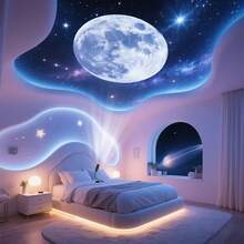USB供电月球LED投影灯，3D星空夜灯 - 高亮度浪漫氛围装饰灯，360°旋转，便携式投影仪，适用于卧室天花板和拍照背景，创意礼品之选 - 黑色 - 查看 2