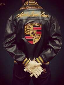 Racing Jacket Car Locomotive Heavy Micro-Chapter Embroidery Men's And Women's Retro Leather Jacket - màu đen - Xem 1