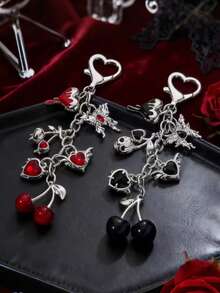 1个精美樱桃心形蝴蝶珐琅钥匙扣 Y2k新哥特植物爱情钥匙圈 女士女孩精美礼物 手工饰品 - 鑰匙鏈 - 查看 1