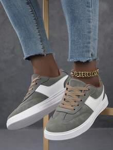 Women's Casual Sneakers, Fashion White Shoes, Street Style Skateboard Shoes, Lightweight - Army Green - View 5
