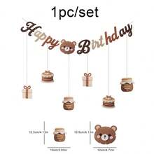 Vintage Bear & Rabbit Birthday Pennant Flags, Party Decor Backdrop, Cake Gifts, Plush Ball Hanging Ornaments