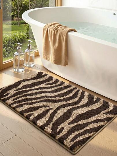 DAJIANG 1 stuk bruine pluche badmat met geometrisch patroon, geschikt voor badkamer, keuken, buiten, binnen, hal, slaapkamer, woonkamer, naast het bed, machinewasbaar, antislip, essentieel voor slaapkamer en badkamer, decoratie voor de winter, Valentijnsdag, decoratief tapijt, badkameraccessoire, kamerdecoratieset