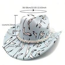 Women Cowgirl Hat, Bird Print Pearls Soft Wide Brim Hat Western Hat For Club Party - Blue - View 6