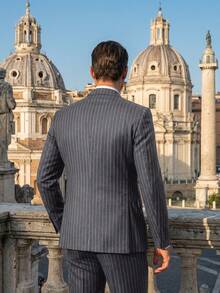 3 Pieces Mens Suits Pinstripe Suit Slim Fit Casual Dress Suits For Wedding Party Blazer+Vest+Pants, Men's Formal Business Commuting Suits With Waistcoat - Màu xám đen - Xem 5