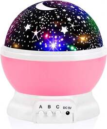 17 Color-Changing 360° Auto-Rotating Star Moon Projector Night Light | 4 LED Bulbs, USB-Powered & Detachable Battery Charging (Battery Not Included) | Bedroom Decor & Peaceful Sleep Fun Gift - Pink - View 9