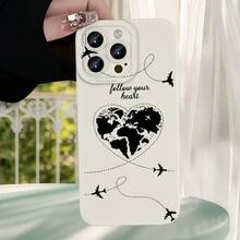 ¡Consigue una nueva funda para tu teléfono! Funda de teléfono: Nuevo patrón de corazón de tierra de otoño/invierno con elemento de avión, funda blanca anti-caída para iPhone 17/16E/16/15/14/13/12/11/XS/XR/X/7/8//Plus/Pro/Max/SE/17Air ¡Consigue una nueva funda para tu teléfono! - 1 pieza - Ver 3