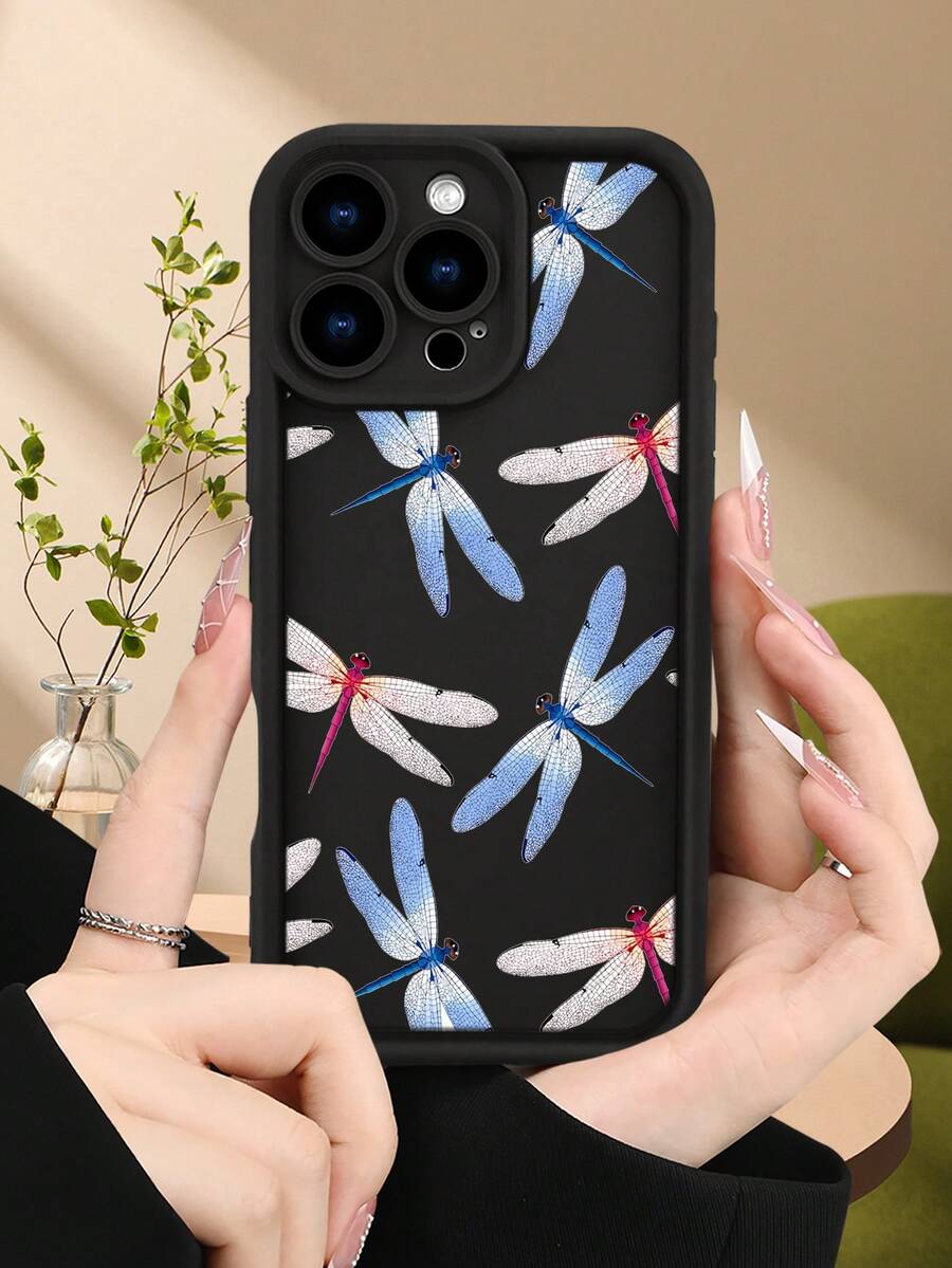 Funda de teléfono minimalista y gruesa a prueba de caídas, diseño con libélulas coloridas en estilo natural, look elegante y fresco, protección para cámara, ideal para mujeres, regalo perfecto para fiestas de verano, compatible con Apple 17/16/15/14/13/12/11/Pro/ProMax,compatible con Galaxy A34/A35/A54/A55,Galaxy S20/S21/S22/S23/S24/S25 Ultra/Plus,compatible con Moto/Galaxy/Redmi/Honor/OPPO Soft - Negro - Ver 1