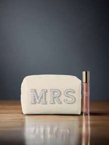 便携式珍珠字母化妆包，PU皮革高端时尚防水化妆品收纳包 - 彩色 - 查看 10