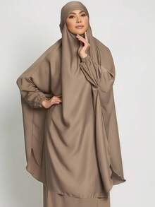 2pcs Muslim Women Prayer Dress Set, Long Sleeve Loose Robe, Headscarf, Suitable For Festivals - Multicolor - View 14