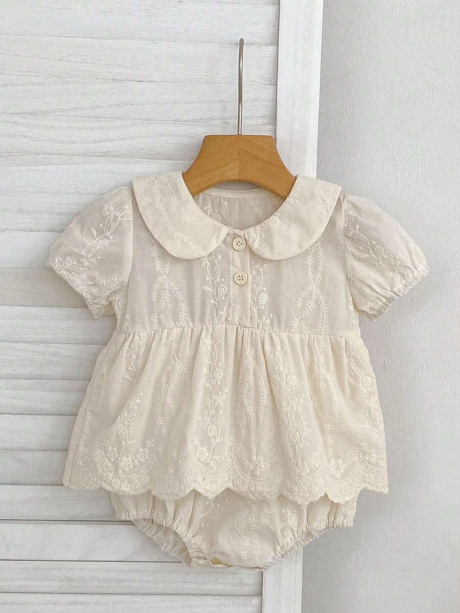 Summer Baby Girls Embroidered Romper, Sweet Infant Princess Party Outfit