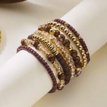 7pcs/8pcs Set Boho Style Beaded Bracelet Set, Bohemian Vacation Design, Bead Charm Bracelet, Creative Multi-Layer Handmade Glass Beaded Bracelets